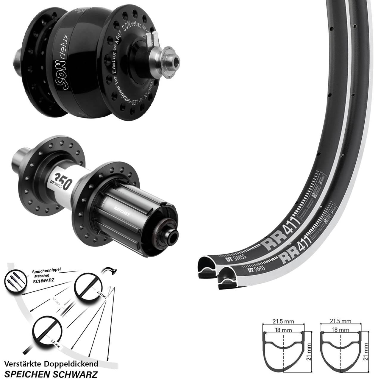 DT Swiss RR411 OS-350 SONdelux 28 Zoll Laufrad-Satz QR 11-12 fach