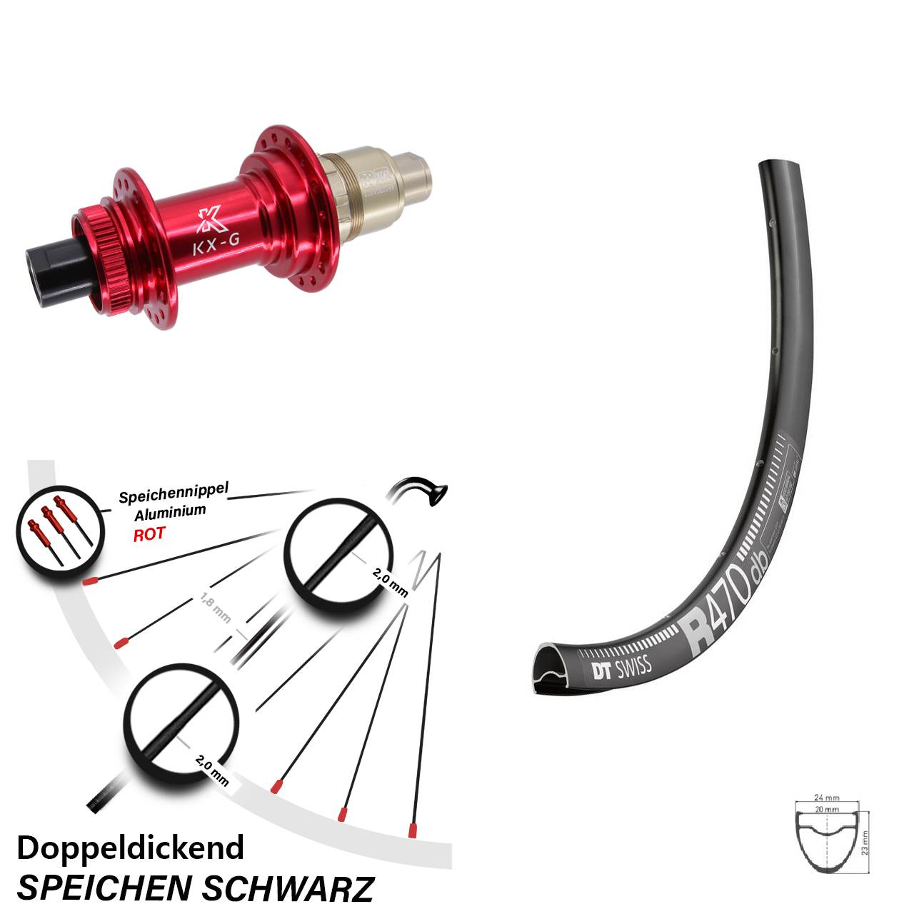 Disc Hinterrad 28 Zoll DT Swiss R 470 KX-G rot 12x142