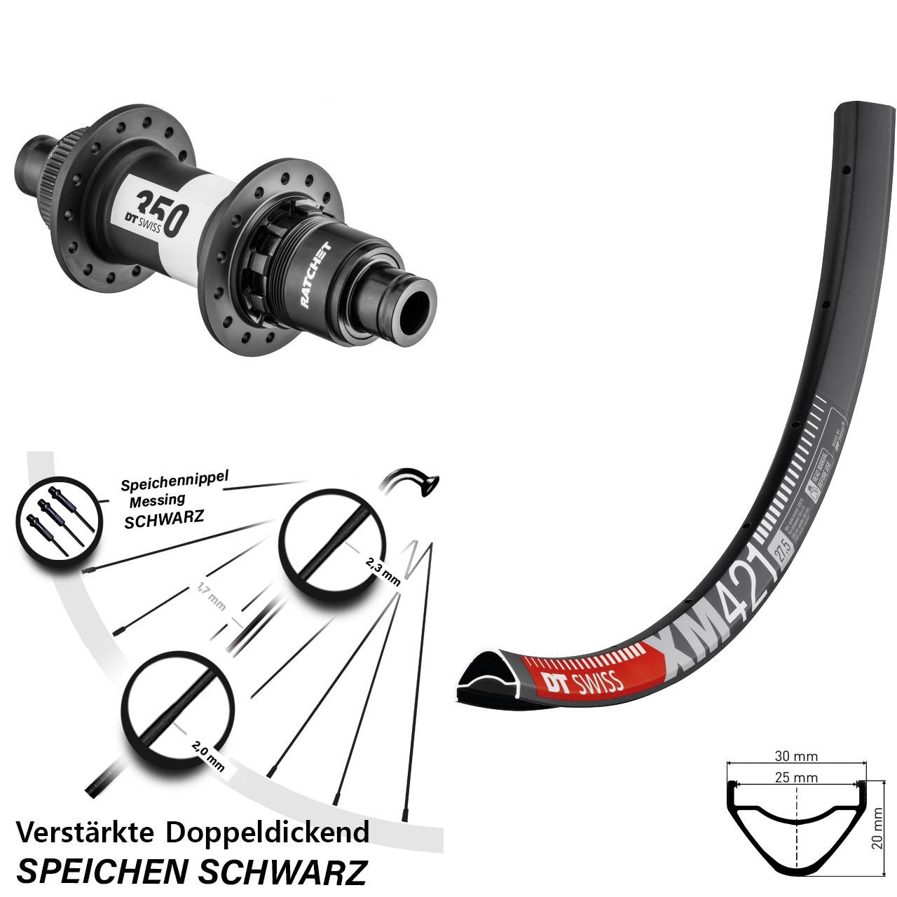 Centerlock Hinterrad 12x142 27,5 Zoll DT Swiss XM421-350 Road Sram XDR