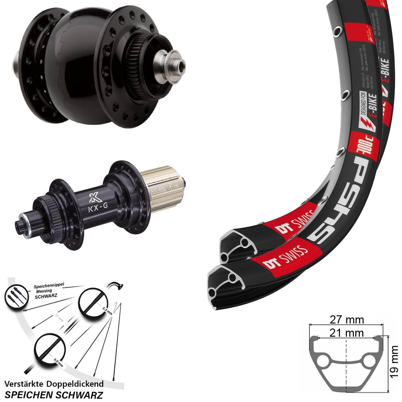 26 Zoll DT Swiss 545 KX-G SON 28 Laufradsatz Centerlock QR 8-12 fach HG