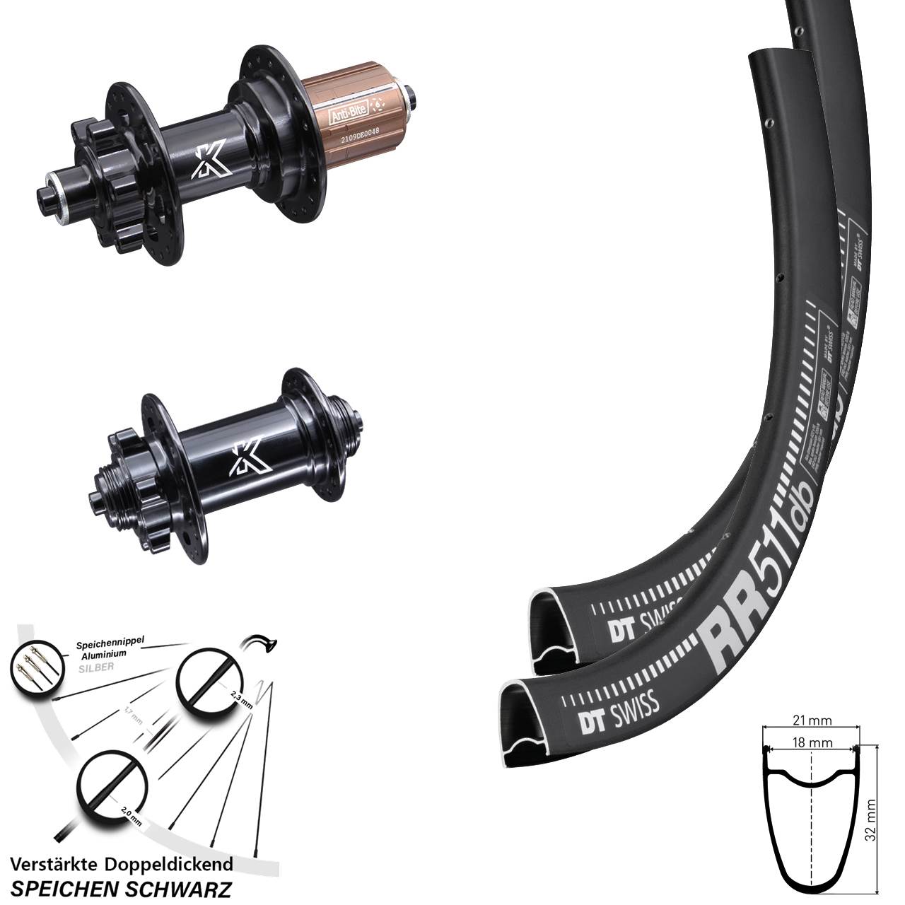 Laufradsatz 6-Loch 28 Zoll DT Swiss RR511 KX-M 8-12 fach für Schnellspanner