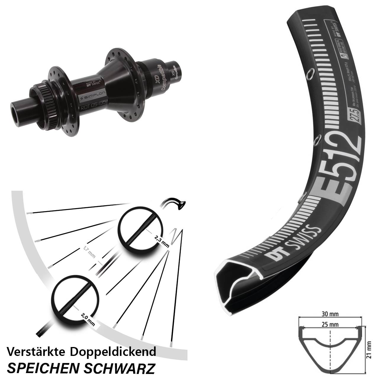 DT Swiss E 512 DT Swiss 370 650B Centerlock Hinterrad 12x142 XD 11-12 fach
