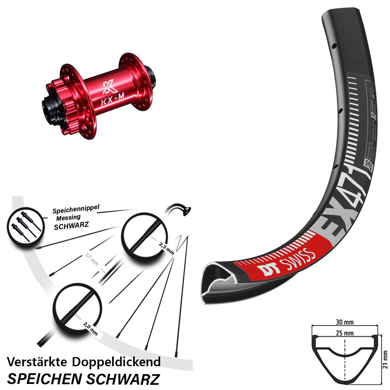650B Vorderrad DT Swiss EX471 KX-M rot