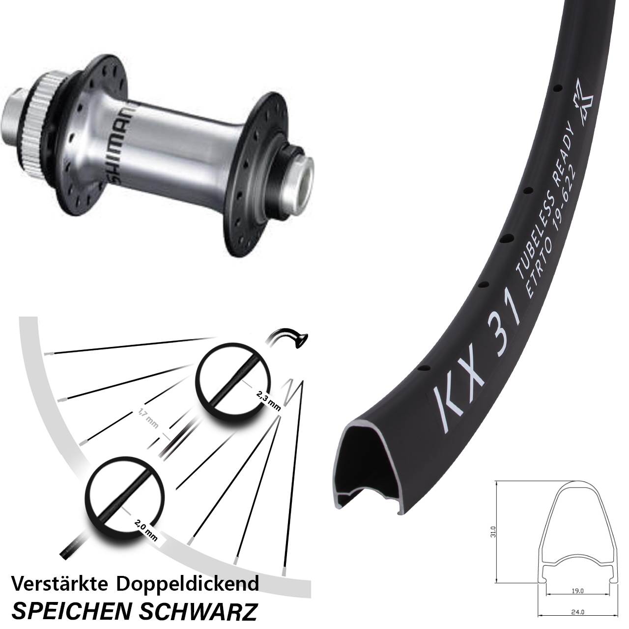 Vorderrad Centerlock 12x100 28 Zoll KX 31 Shimano RS770