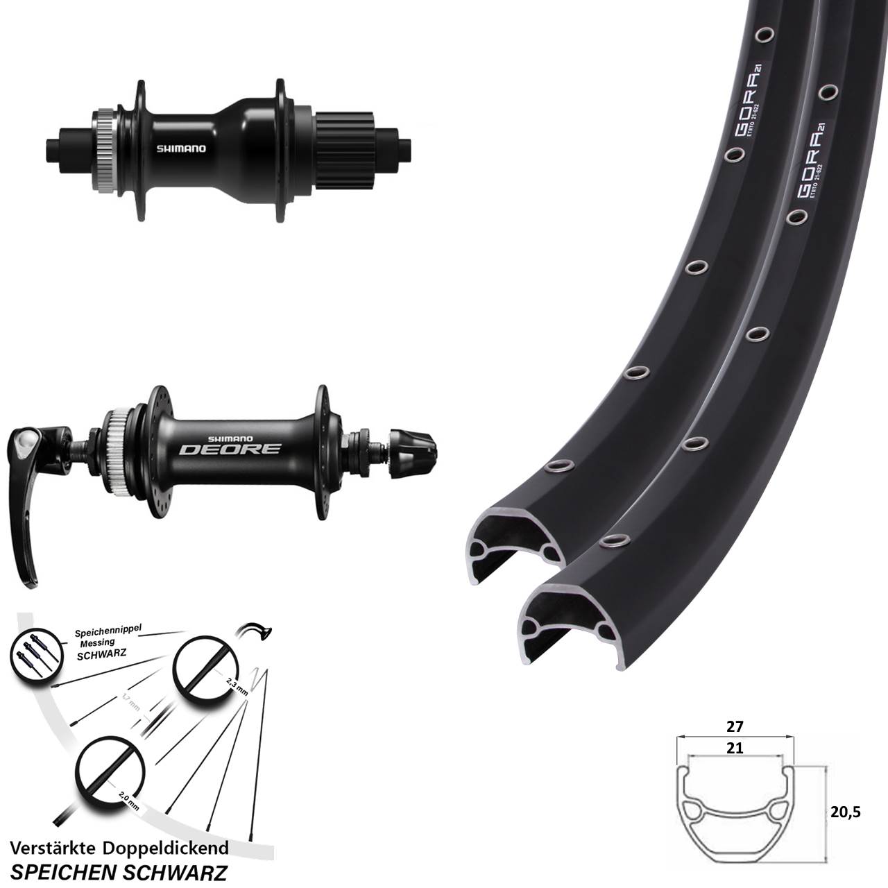 Gora 21 Shimano Deore FH-QC500 29 Zoll Laufradsatz Centerlock QR Micro Spline