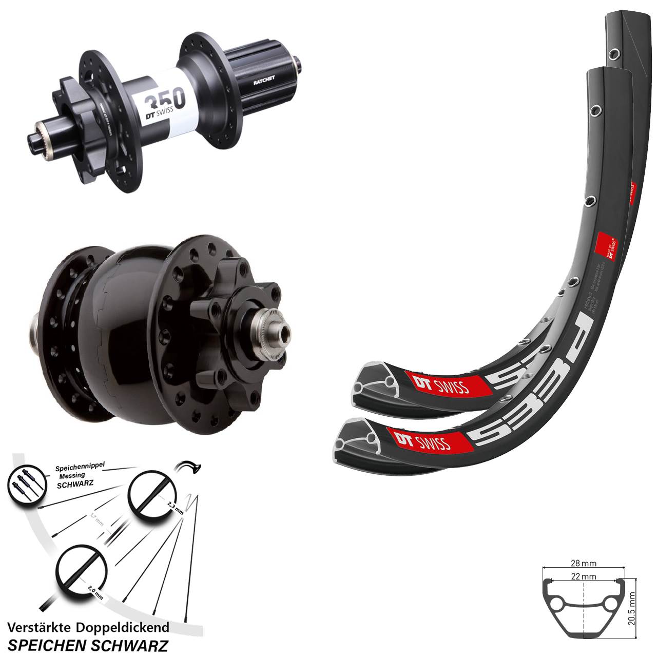 DT Swiss 533d-350 SON 28 26 Zoll Disc Laufradsatz QR 8-11 fach HG
