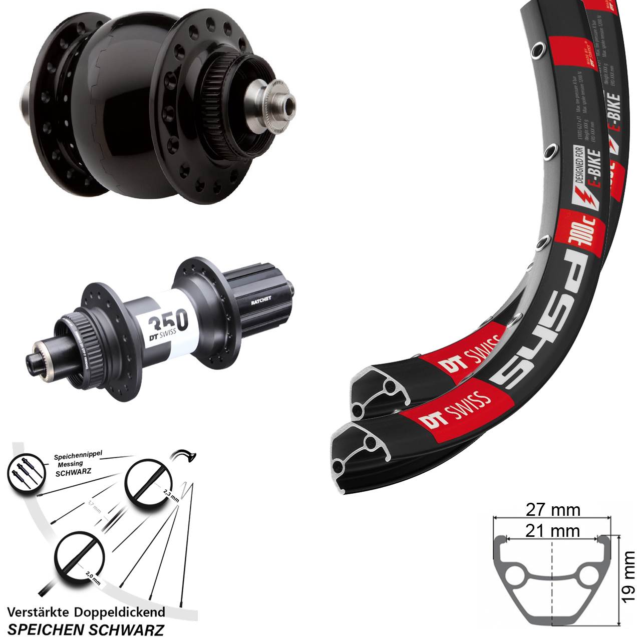 26 Zoll DT Swiss 545d-350 Ratchet 36 SON 28 Laufradsatz für Schnellspanner 8-11 fach HG