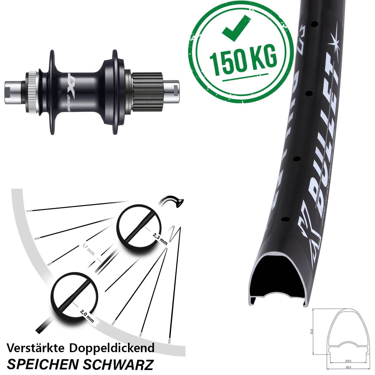 Centerlock Hinterrad 12x142 29 Zoll KX Bullet Shimano FH-M8110 Micro Spline