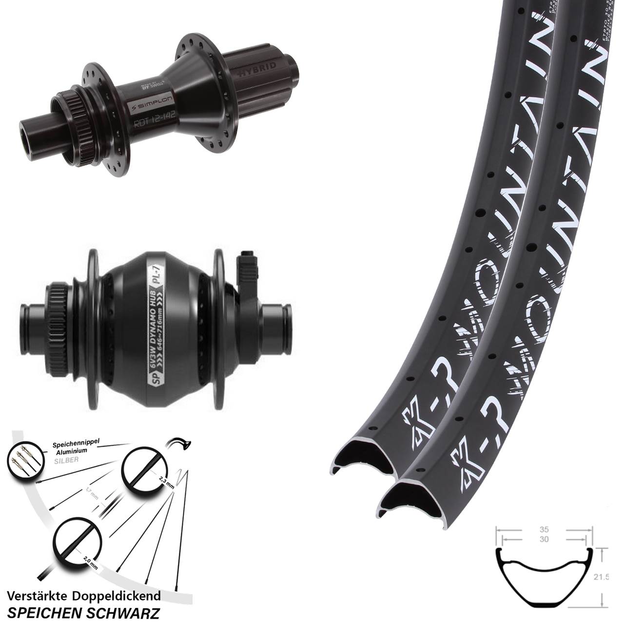 KX-R Mountain DT Swiss 370 Hybrid SP PL-7 29 Zoll Disc Laufradsatz 12x100/142 8-11 fach