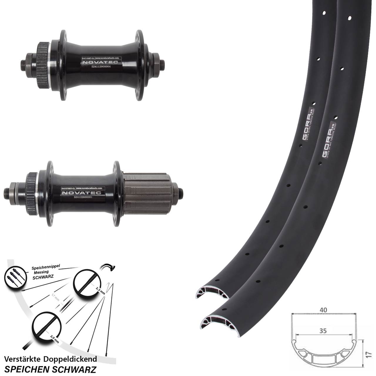 Centerlock Laufradsatz 27,5 Zoll Gora 35 Novatec D471 Novatec D472 8-12 fach HG QR