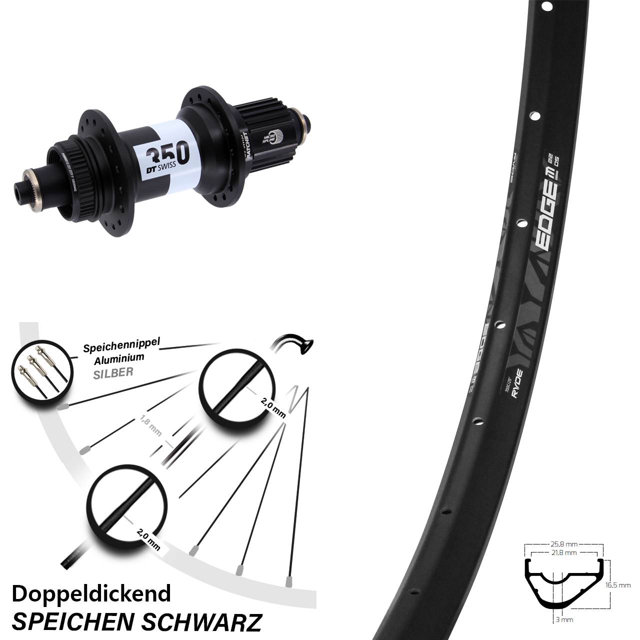 Disc Hinterrad QR 28 Zoll Ryde Edge M22 DT Swiss 350 Micro Spline