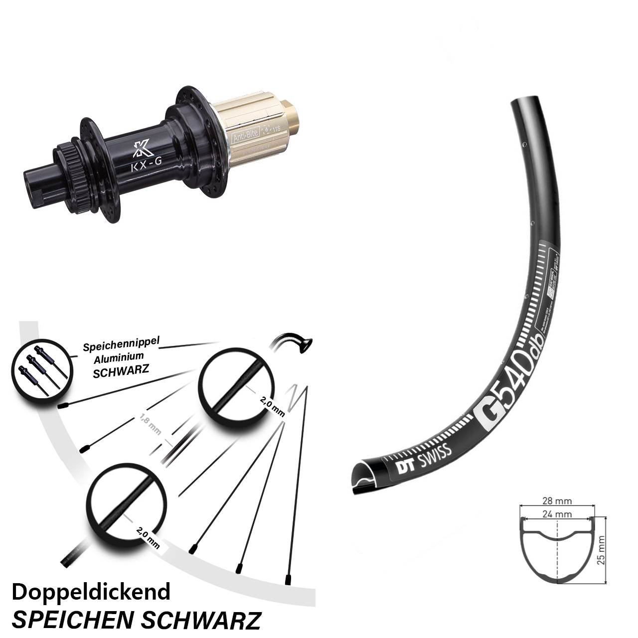 27,5 Zoll Hinterrad DT Swiss G540 KX-G 8-12 fach 12x142