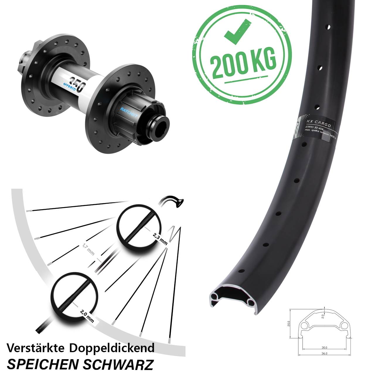 6-Loch Hinterrad 650B KX Cargo DT Swiss 350 Hybrid Singlespeed 12x148 Boost