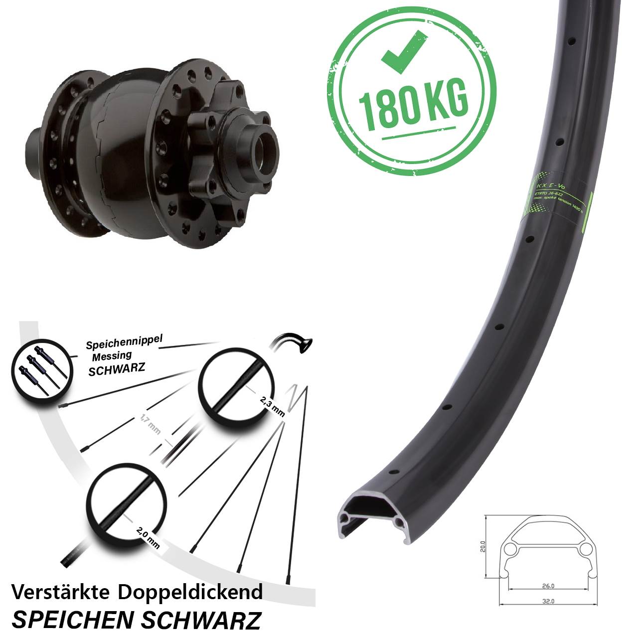 SON 28 KX Evo 27,5 Zoll Disc Vorderrad mit Nabendynamo 15x100