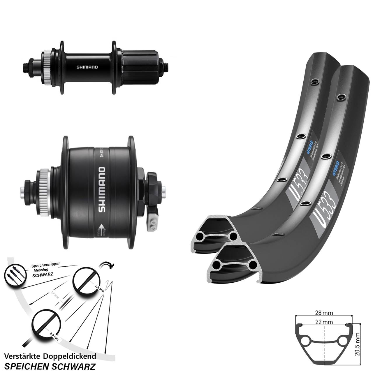 28-29 Zoll DT Swiss U 533 Shimano DH-3D37 FH-QC400 Disc Laufrad-Satz QR 8-11 fach