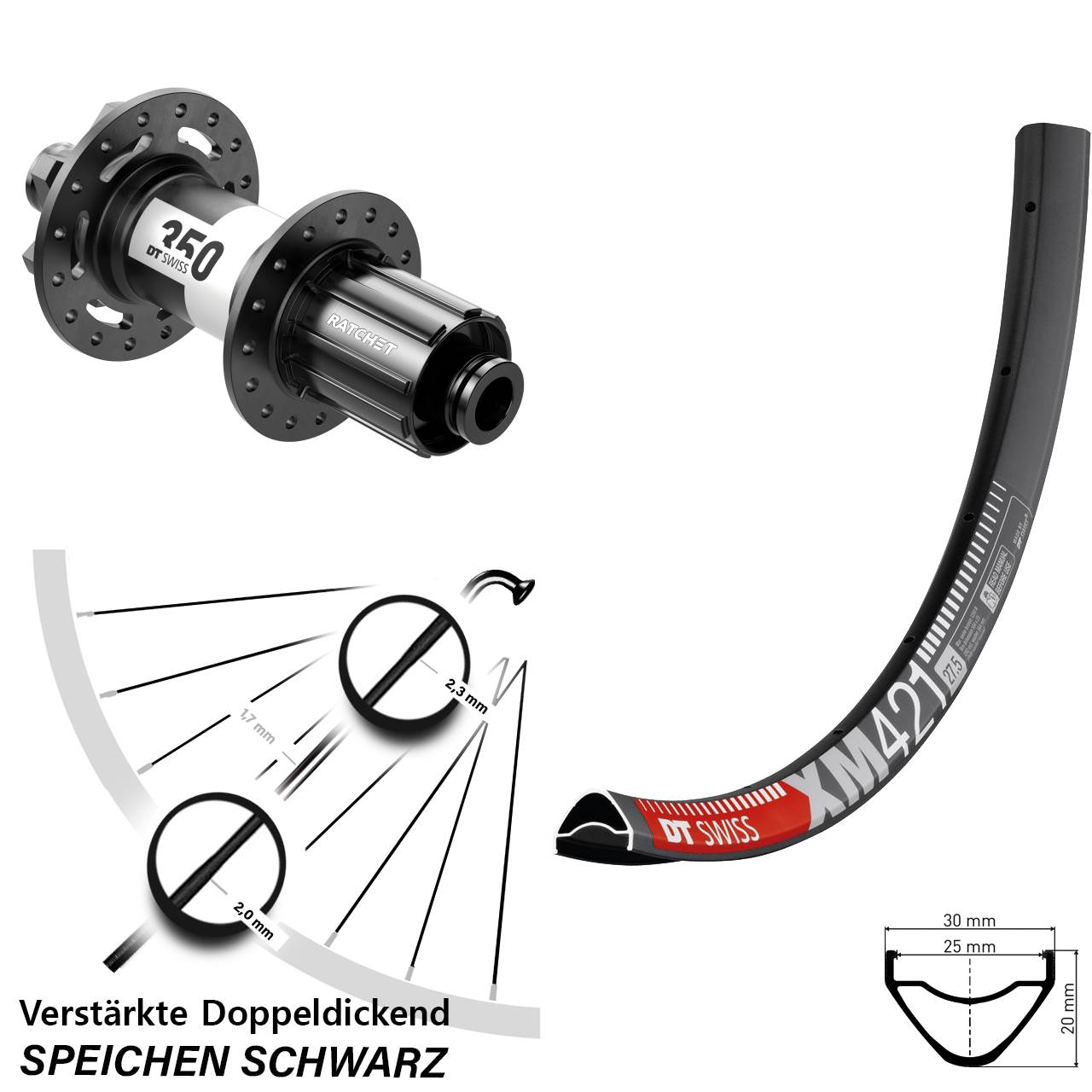 Disc Laufrad 12x150 (DH alt) 27,5 Zoll DT Swiss XM 421 350 Downhill 8-11 fach