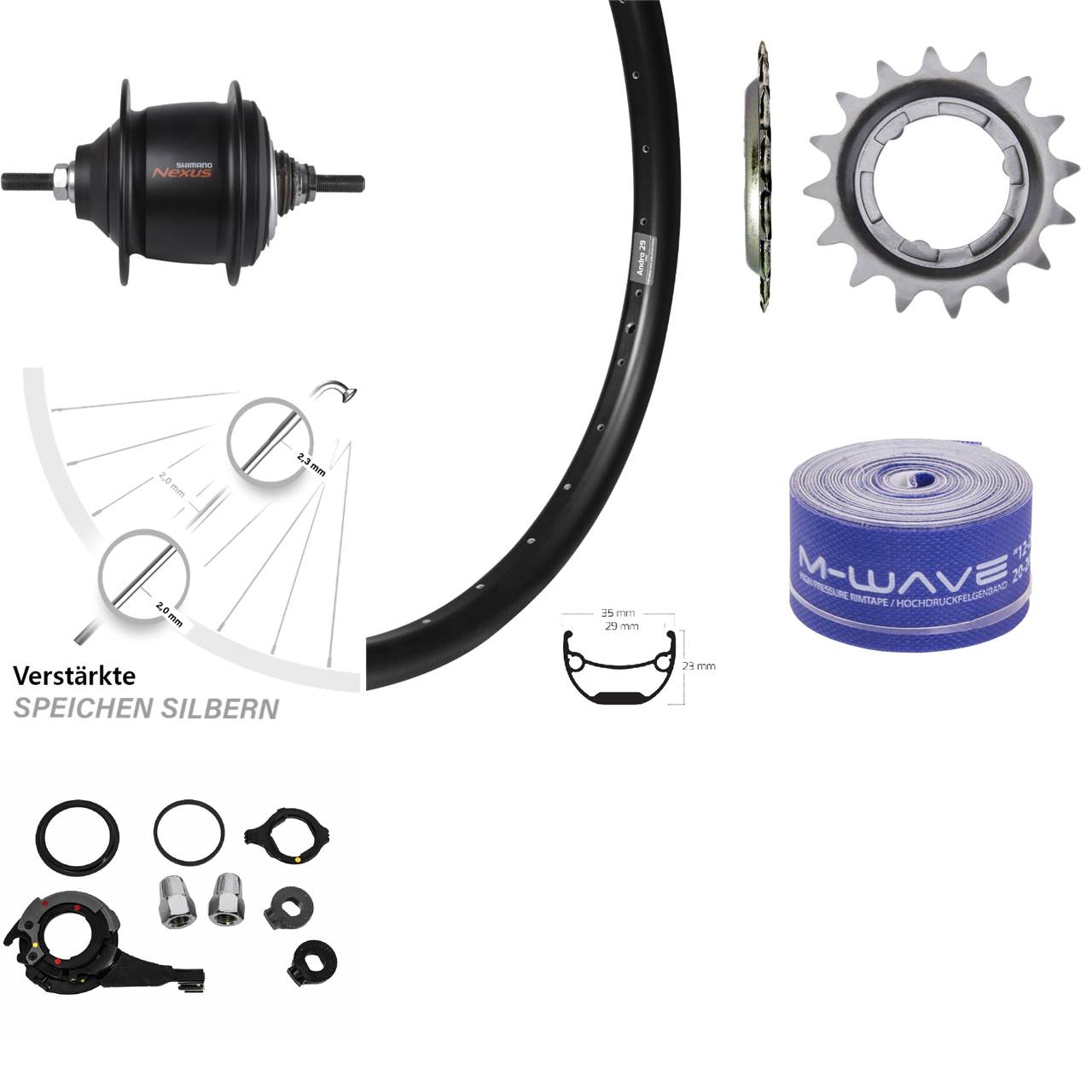 Shimano C6001 Nexus 8-Gang Premium Ryde Andra 29 Zoll Hinterrad für Rollenbremse