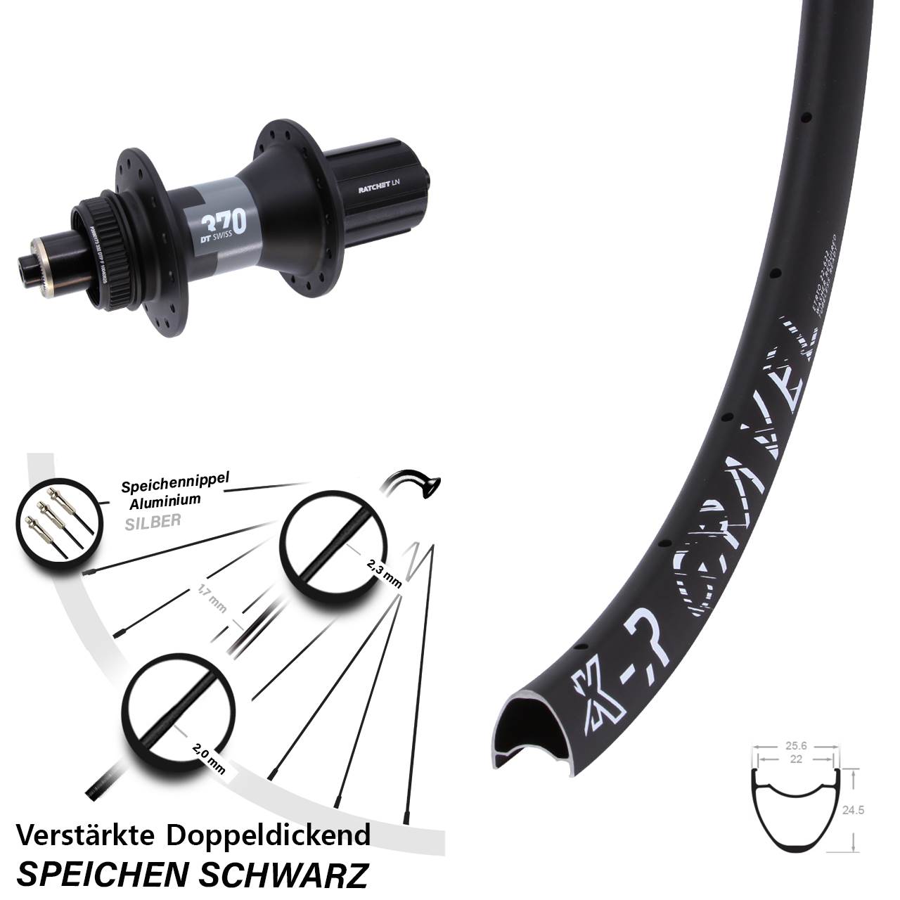 29 Zoll KX-R Gravel DT Swiss 370 Hinterrad Centerlock für Schnellspanner 8-12 fach