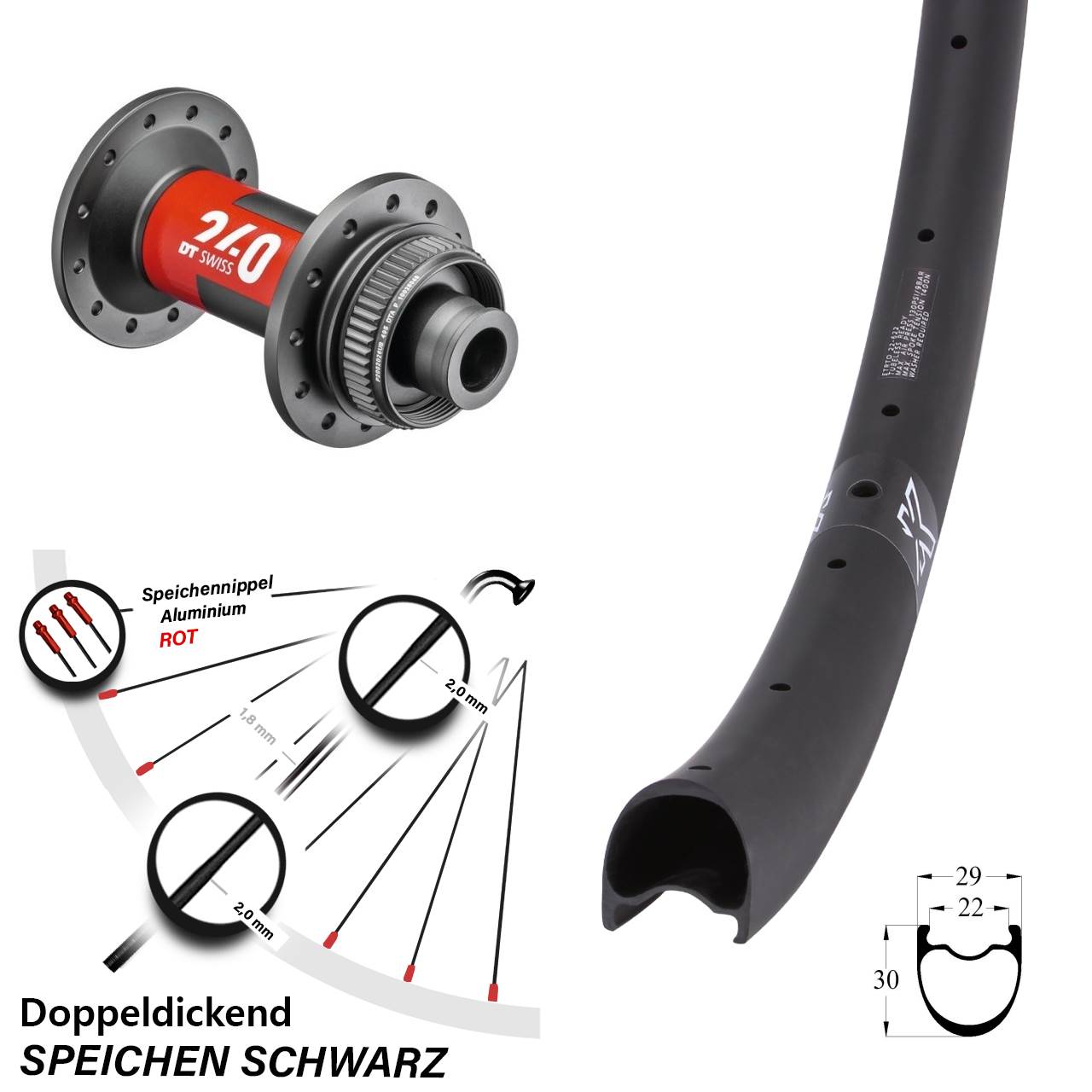 28 Zoll KX-RC Gravel Carbon DT Swiss 240 Road Centerlock Vorderrad 12x100