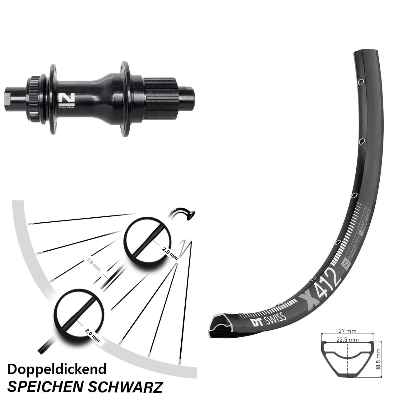 DT Swiss X412 Novatec D792SB 28 Zoll Hinterrad Centerlock 12x142 Micro Spline