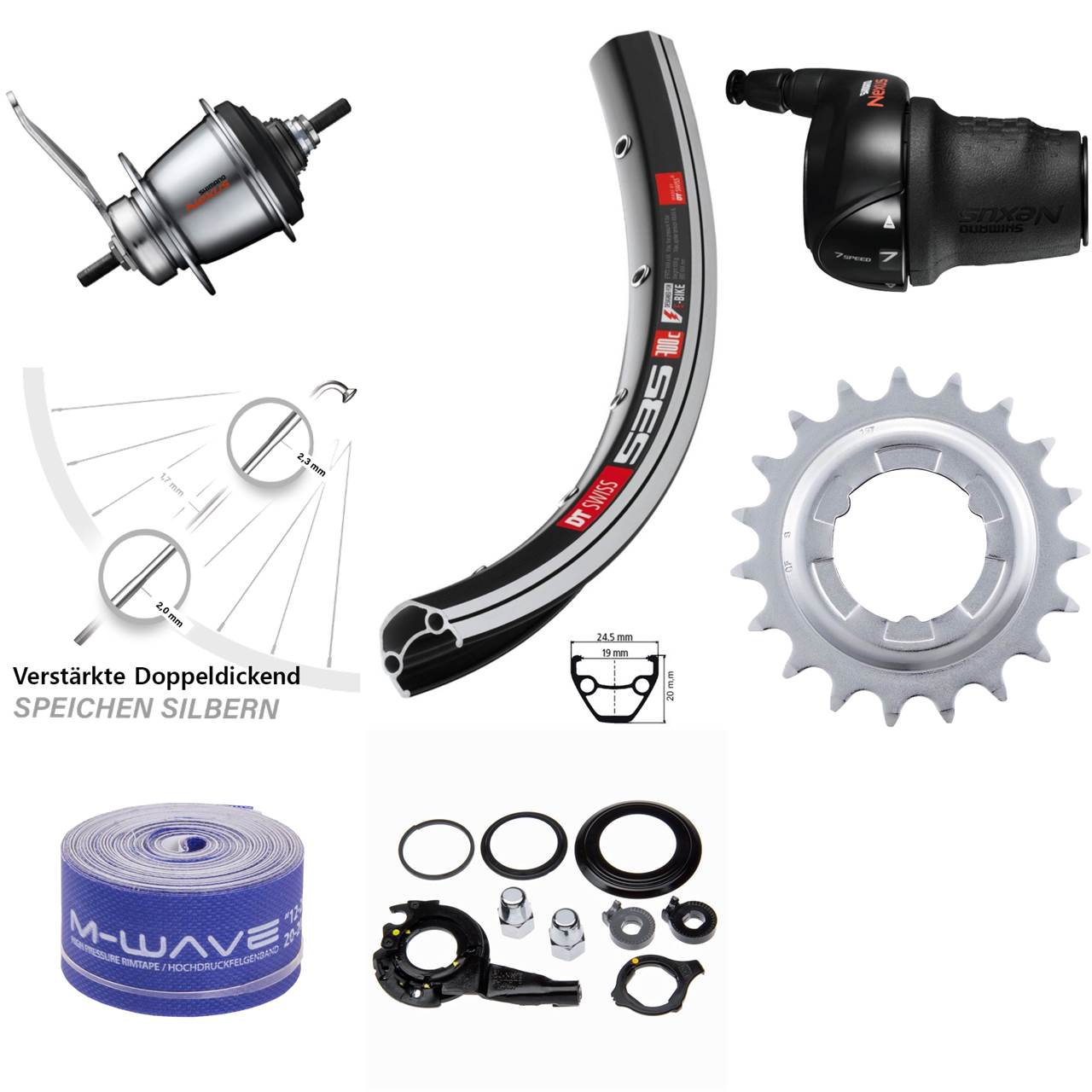 28 Zoll DT Swiss 535 Hinterrad Shimano SG-C3001 7 Gang Rücktritt