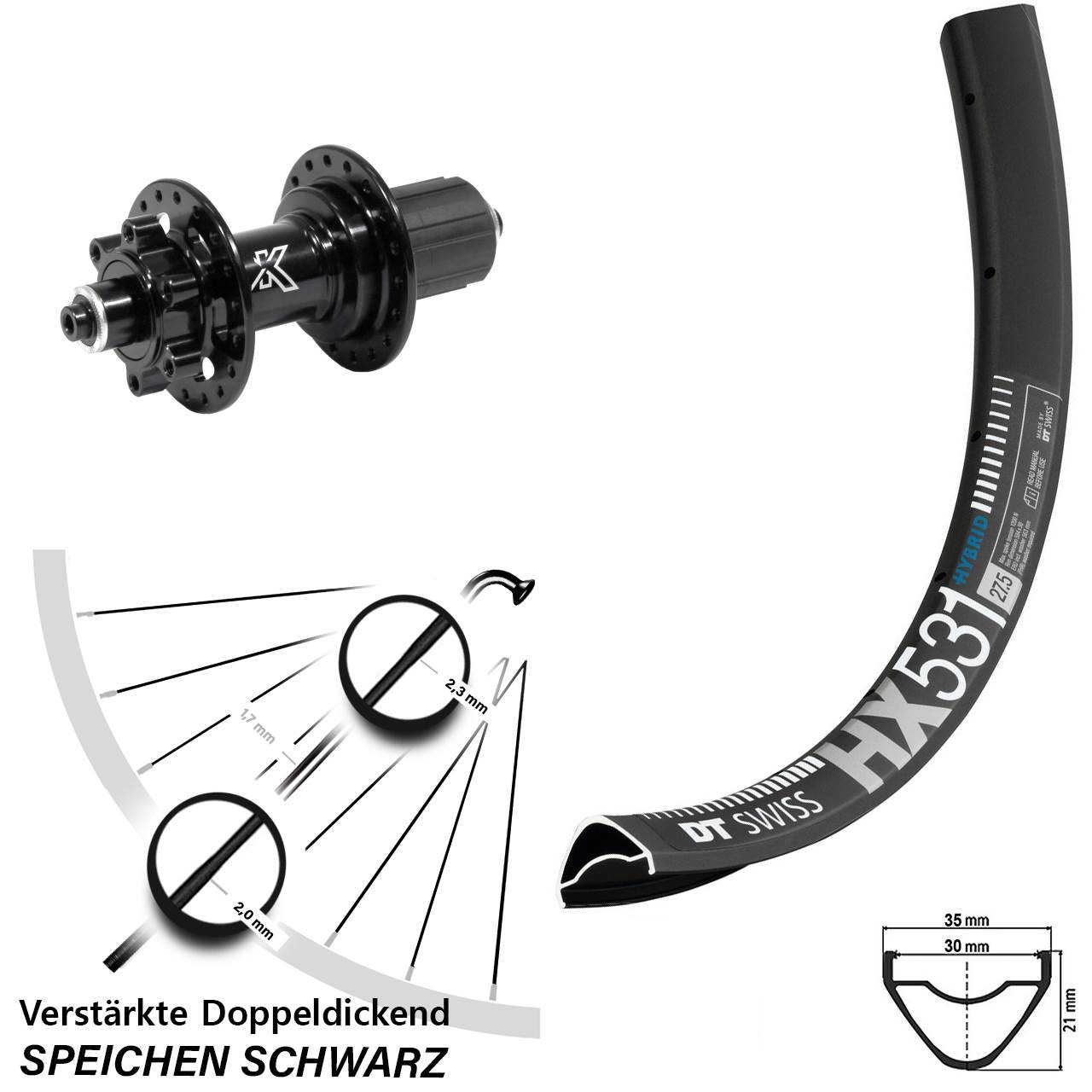 Disc Hinterrad 29 Zoll DT Swiss HX531 KX-M Heavy Duty 8-12 fach HG QR