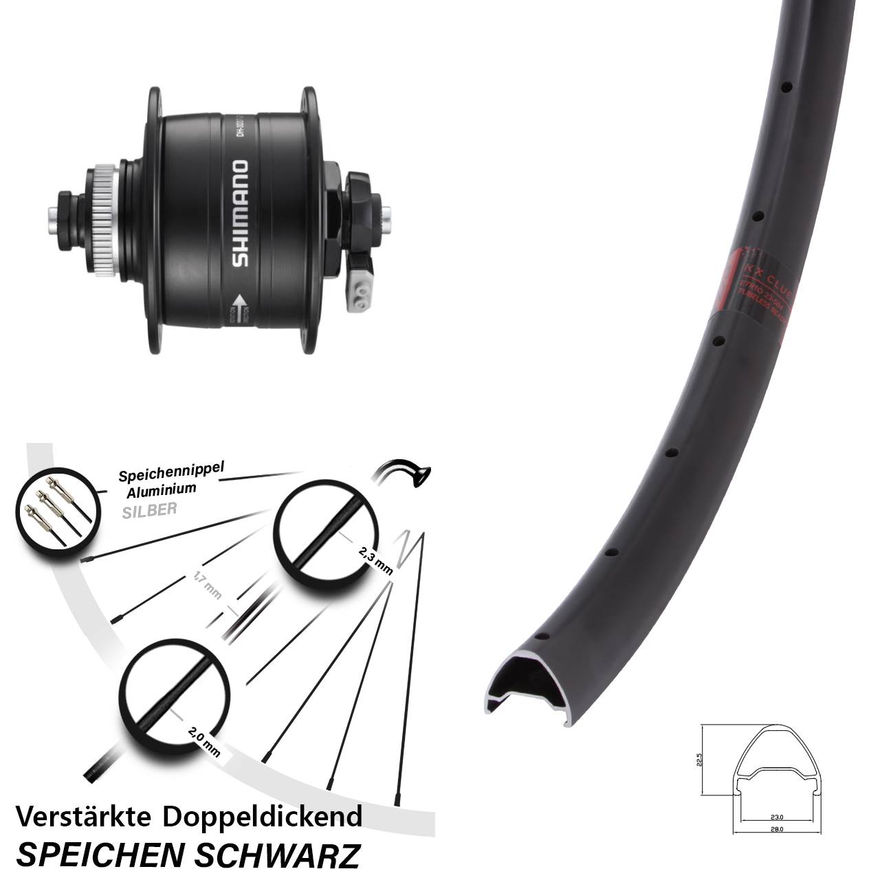 KX Clue Shimano DH-3D37 26 Zoll Centerlock Dynamovorderrad für Schnellspanner