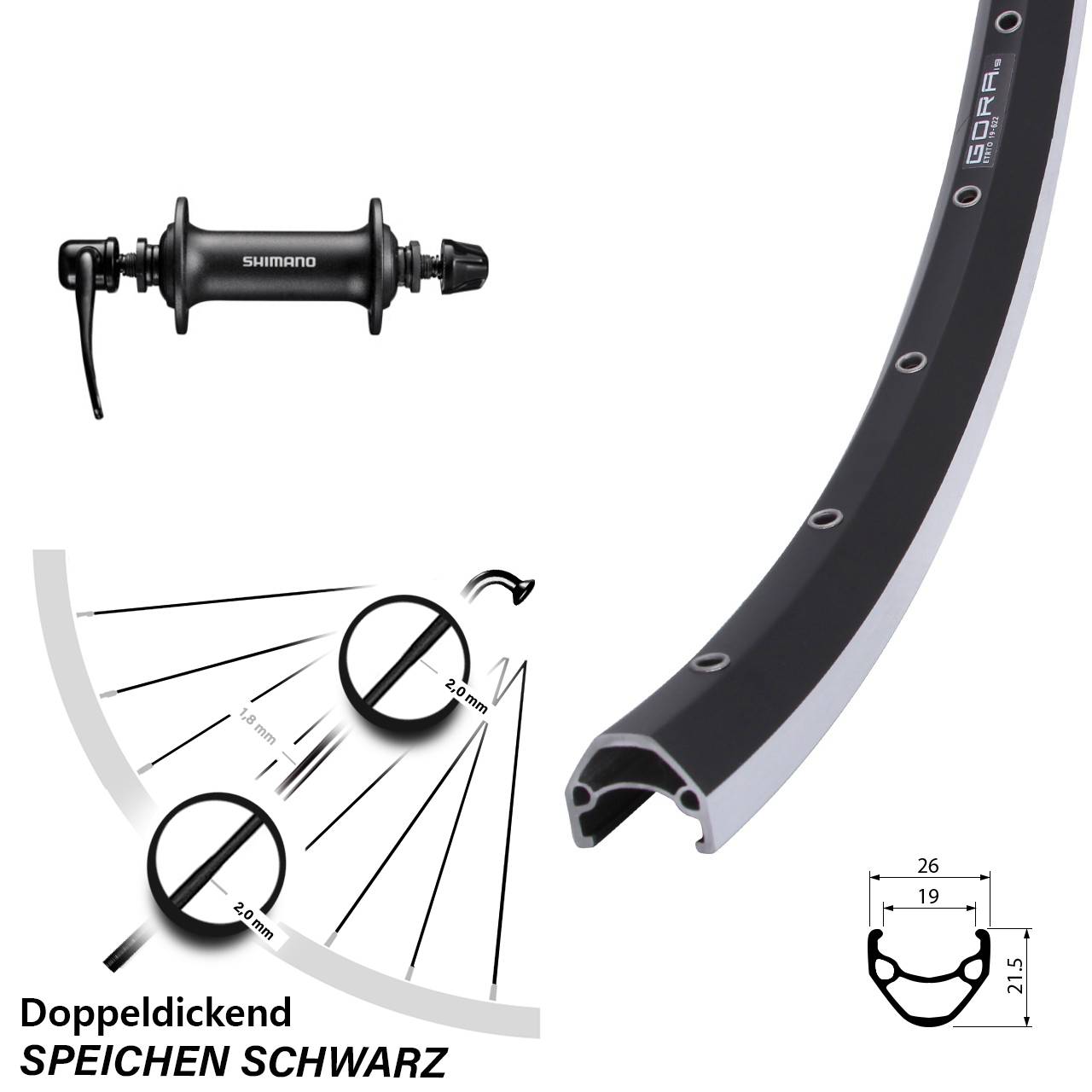 28 Zoll Gora 19 Shimano T3000 Vorderrad QR