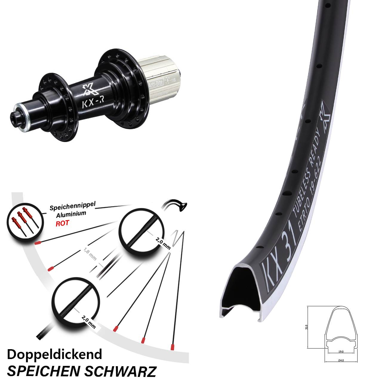 Hinterrad für Schnellspanner 28 Zoll KX 31 KX-R 8-12 fach