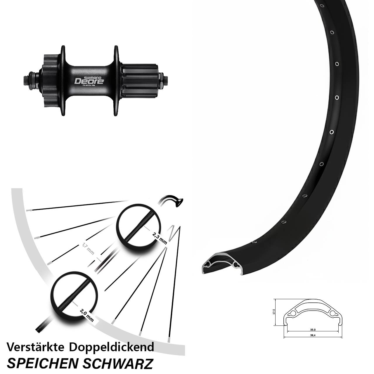 29 Zoll Ryde Disc 35 Shimano Deore Hinterrad 6-Loch QR 8-11 fach HG