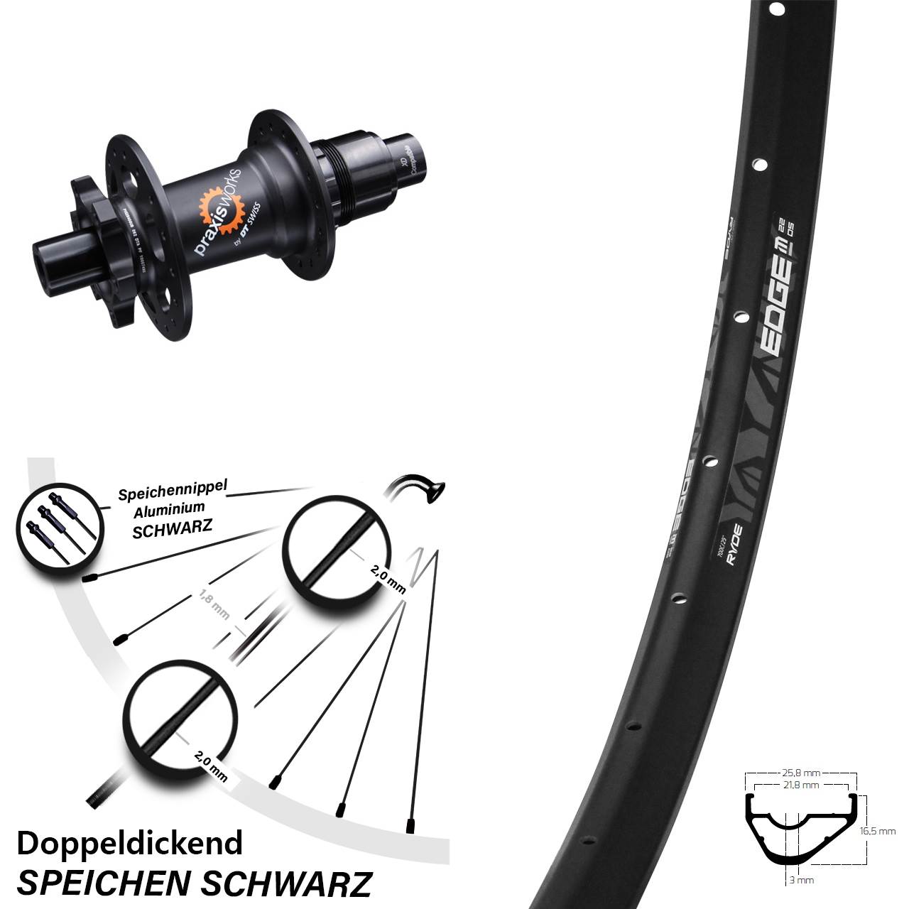 Ryde Edge M22 Hinterrad 29 Zoll DT Swiss 350 Sram XD