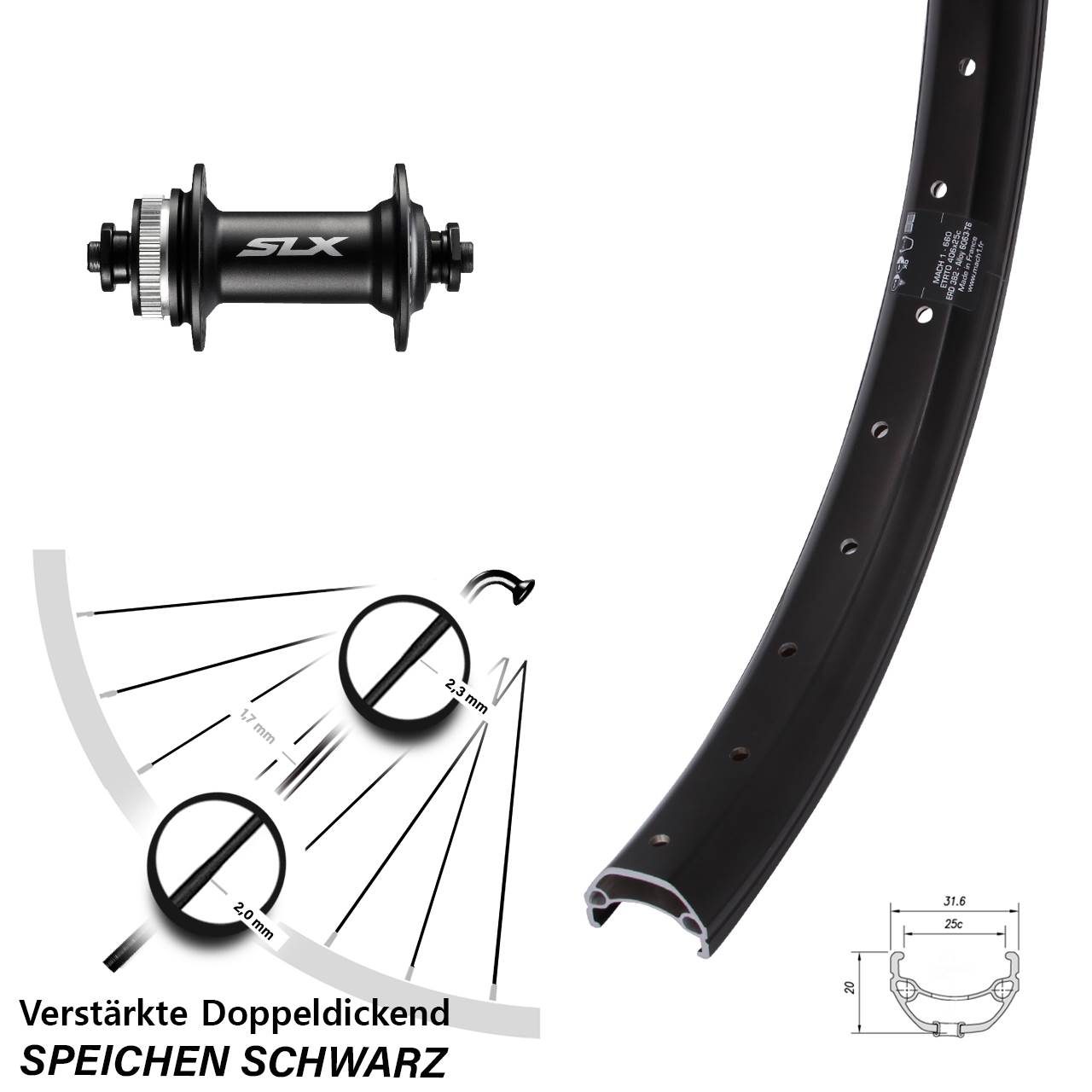 Disc Laufrad 20 Zoll Mach1 Kargo Shimano HB-M675 für Schnellspanner