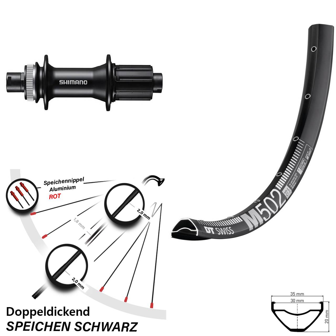 29 Zoll DT Swiss M502 Shimano FH-MT400 Hinterrad Centerlock 12x142 8-11 fach HG