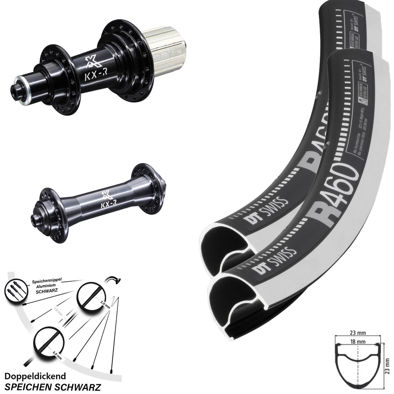 28 Zoll Laufradsatz KX-R schwarz Rennrad DT Swiss R 460 Felgenbremse Schnellspanner
