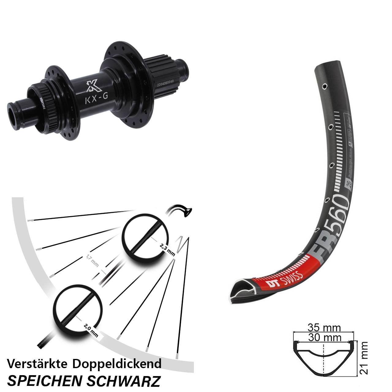 Disc Hinterrad 26 Zoll DT Swiss FR560 KX-GS verstärkt Micro Spline 12x142