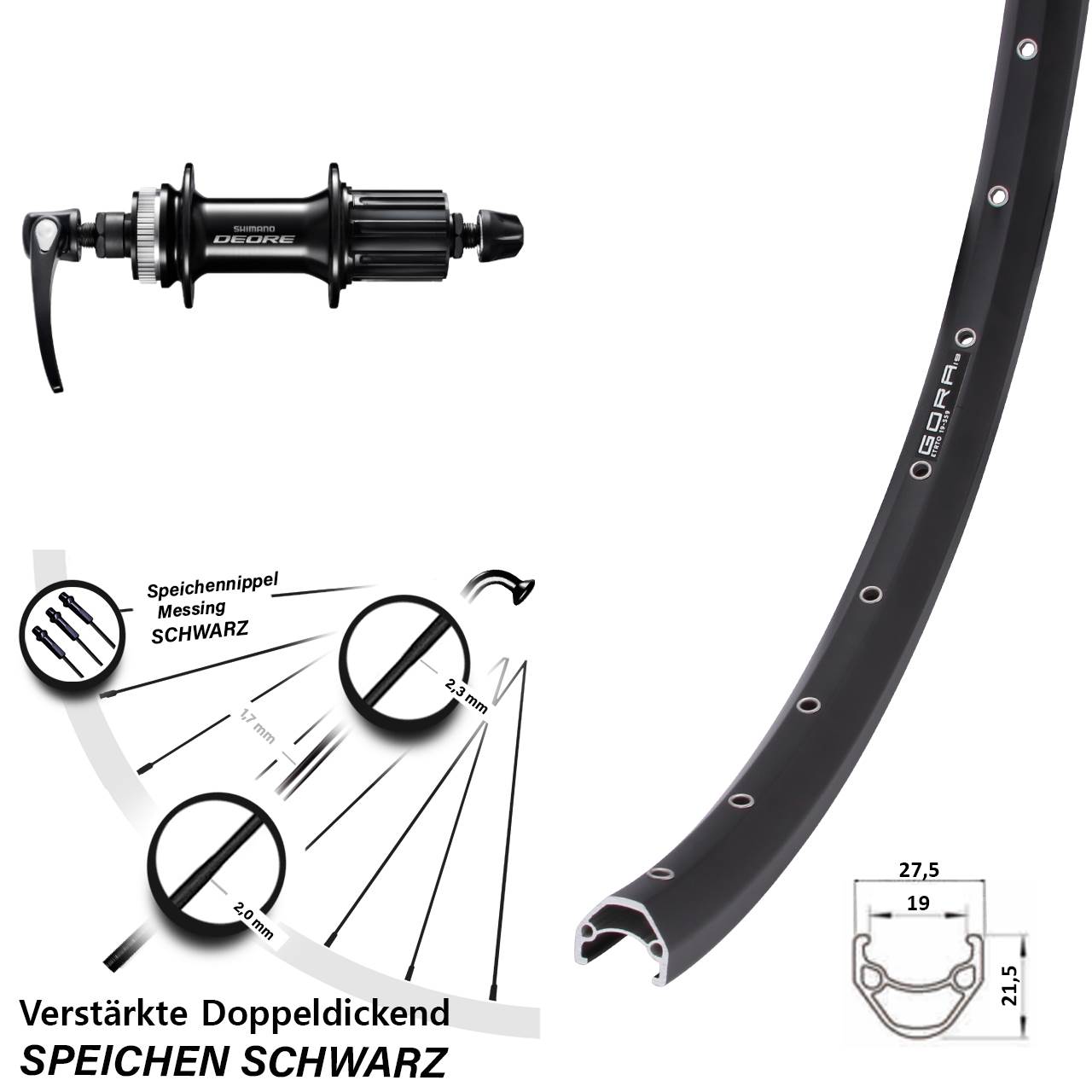 Disc Hinterrad für Schnellspanner 28-29 Zoll Gora 19 Shimano Deore FH-M6000 8-11 fach HG