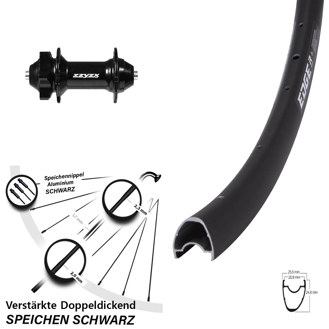 28 Zoll Ryde Edge R25 Offset Formula Disc Vorderrad für Schnellspanner