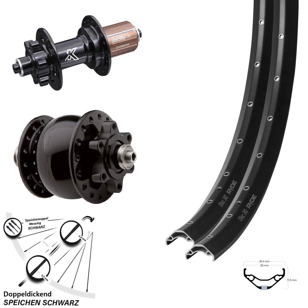 Laufradsatz 29 Zoll Ryde Disc 30 KX-M SON 28 8-12 fach QR