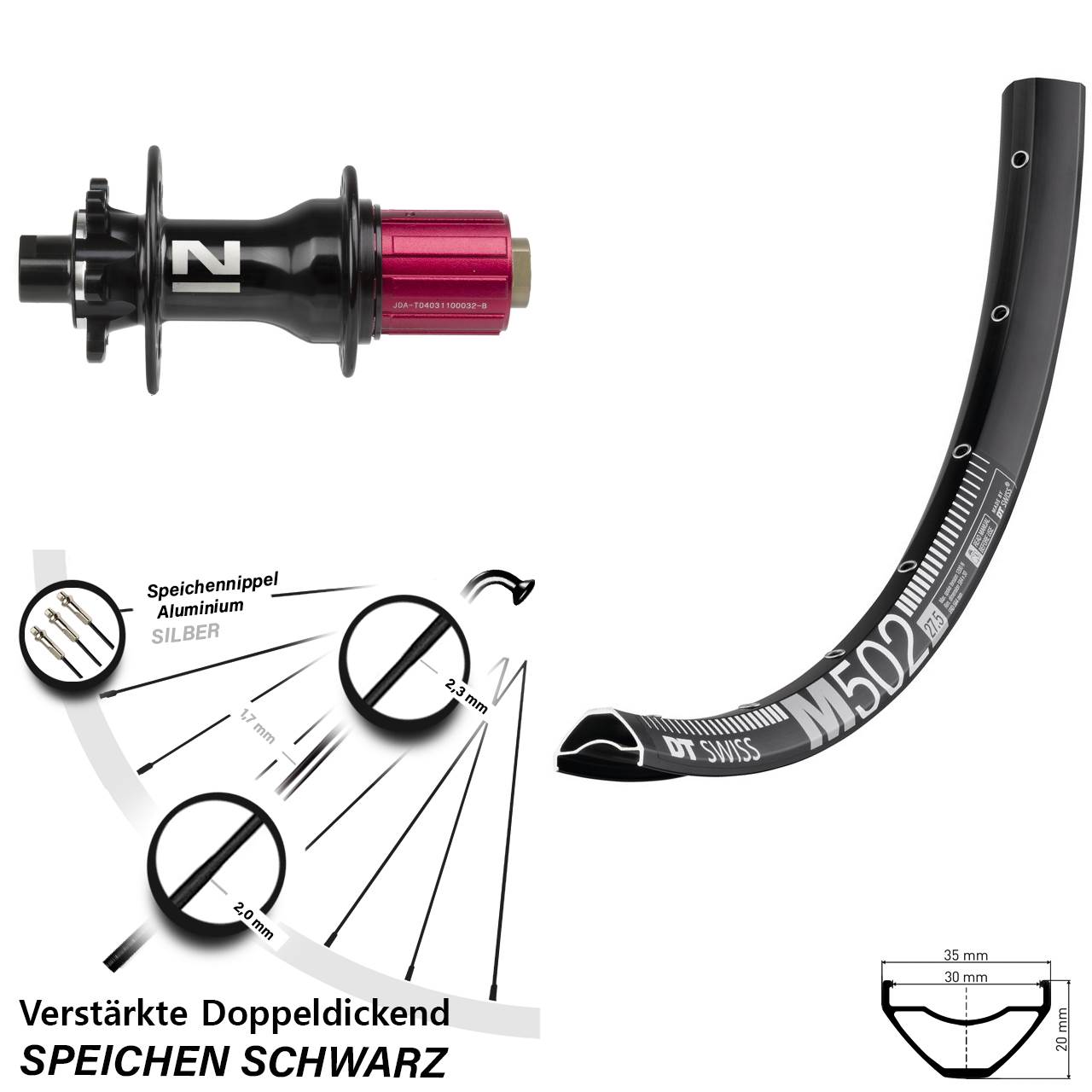 6-Loch Hinterrad 27,5 Zoll DT Swiss M 502 Novatec D792 8-12 fach 12x142