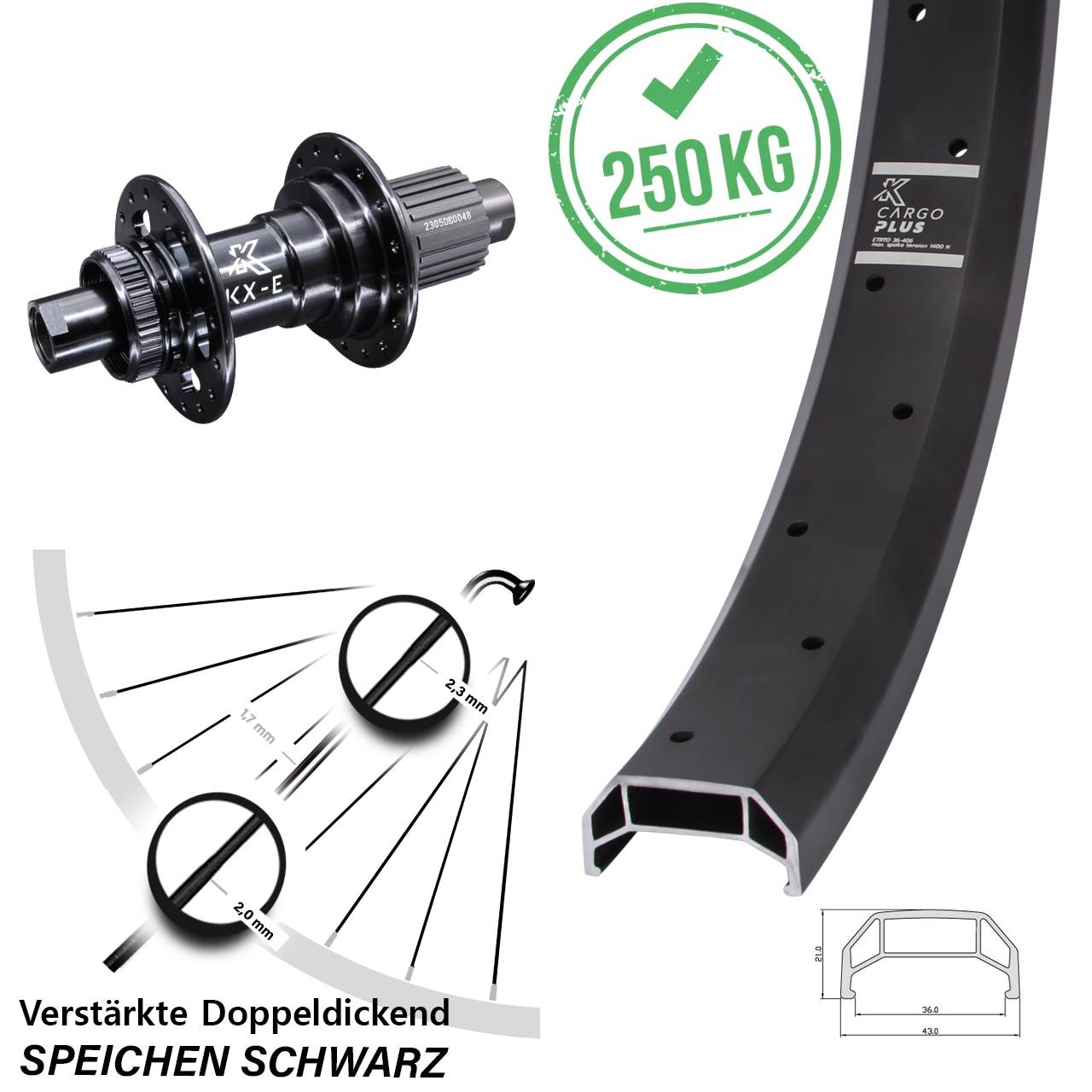 Disc Laufrad 12x142 20 Zoll KX-E Cargo Plus Heavy Duty Micro Spline