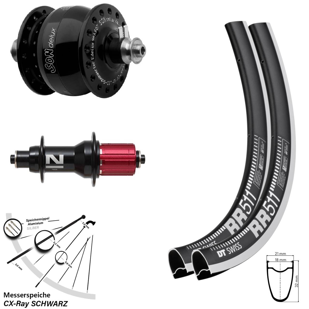Laufradsatz QR 28 Zoll DT Swiss RR511 Novatec Superlight SON delux 8-12 fach CX-Ray