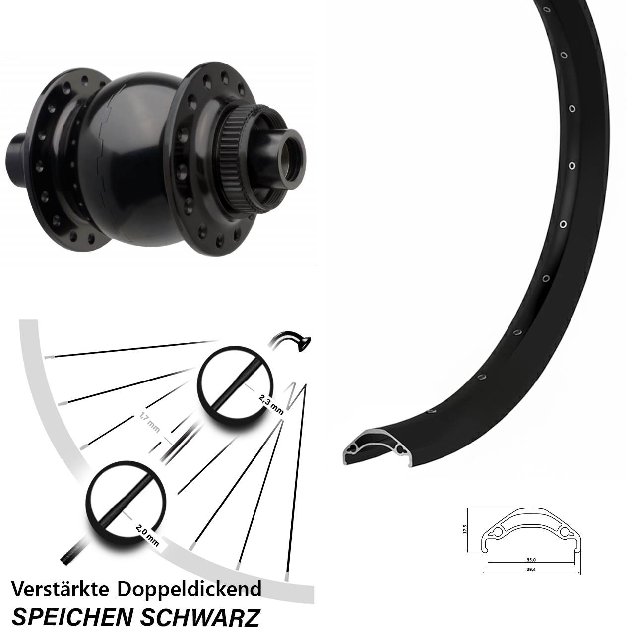 Nabendynamo-Vorderrad Centerlock 29 Zoll Ryde Disc 35 SON 28 15x110 Boost