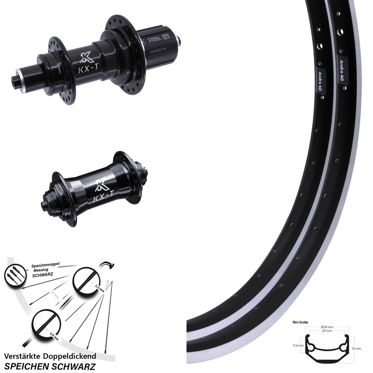 28-29 Zoll Ryde Andra 40 KX-TS Heavy Duty Laufrad-Satz für Schnellspanner 8-12 fach HG