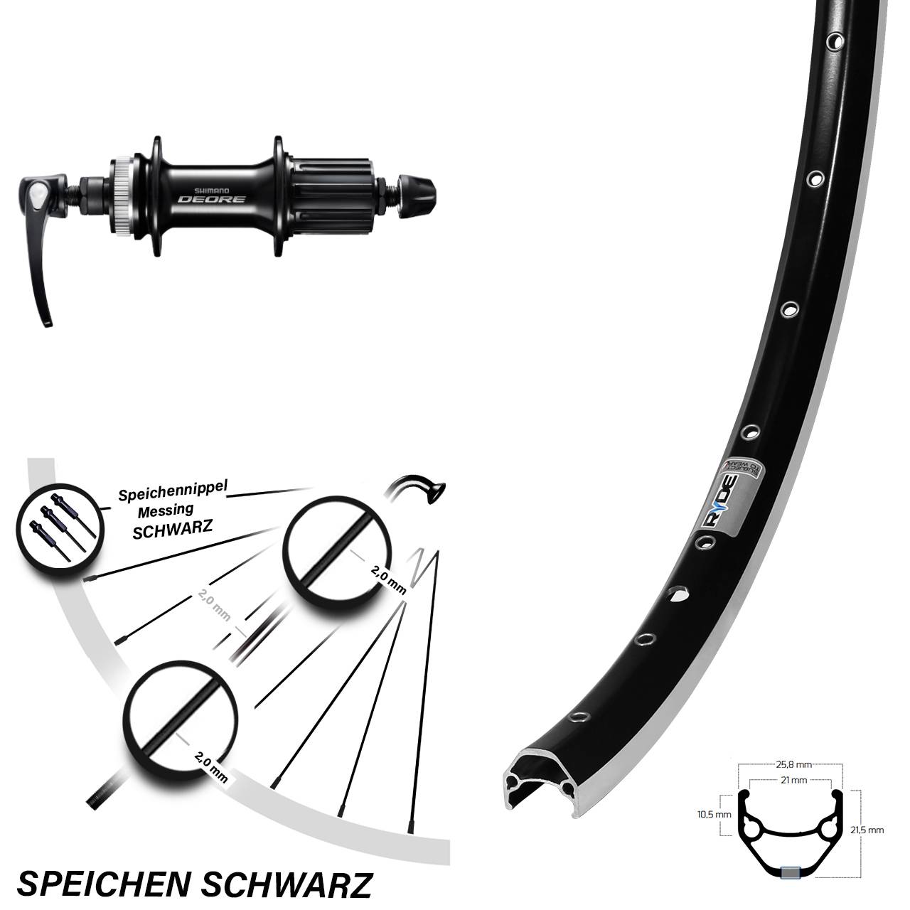 28 Zoll Shimano Deore FH-M6000 Ryde Zac 421 Hinterrad 8-11 fach HG