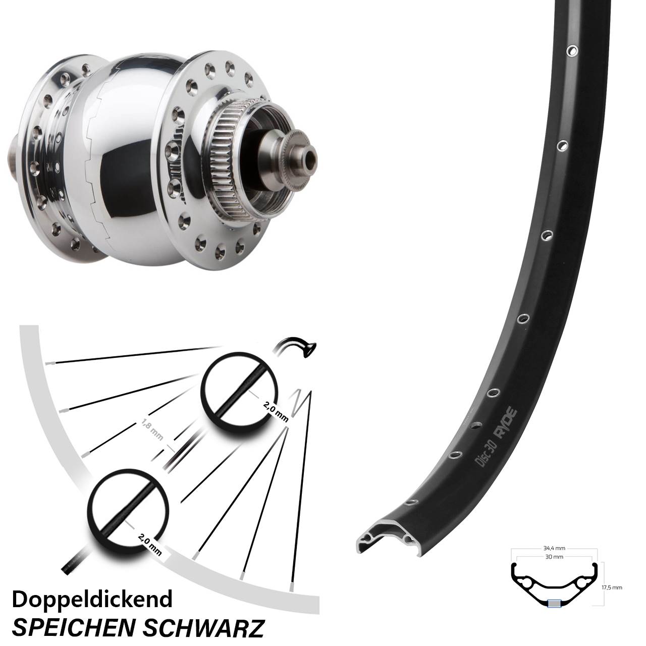 29 Zoll Ryde Disc 30 SONdelux Nabendynamolaufrad QR