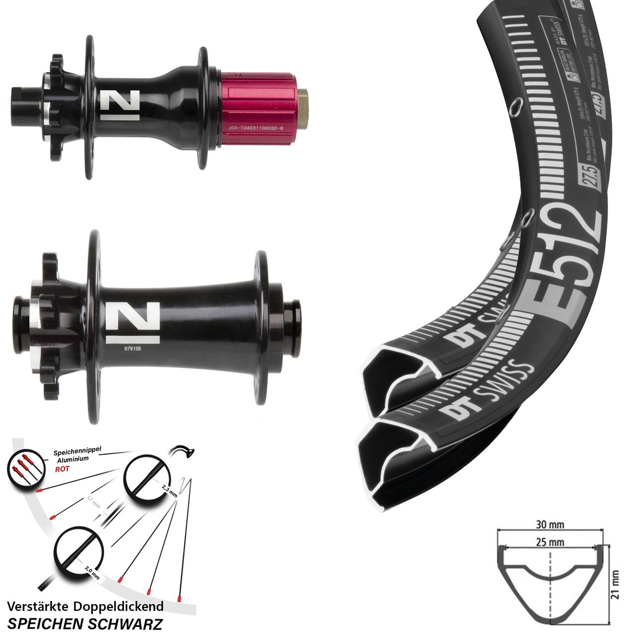 27,5 Zoll DT Swiss E 512 Novatec D791 D792 6-Loch Laufradsatz 15x100 12x142 8-12 fach