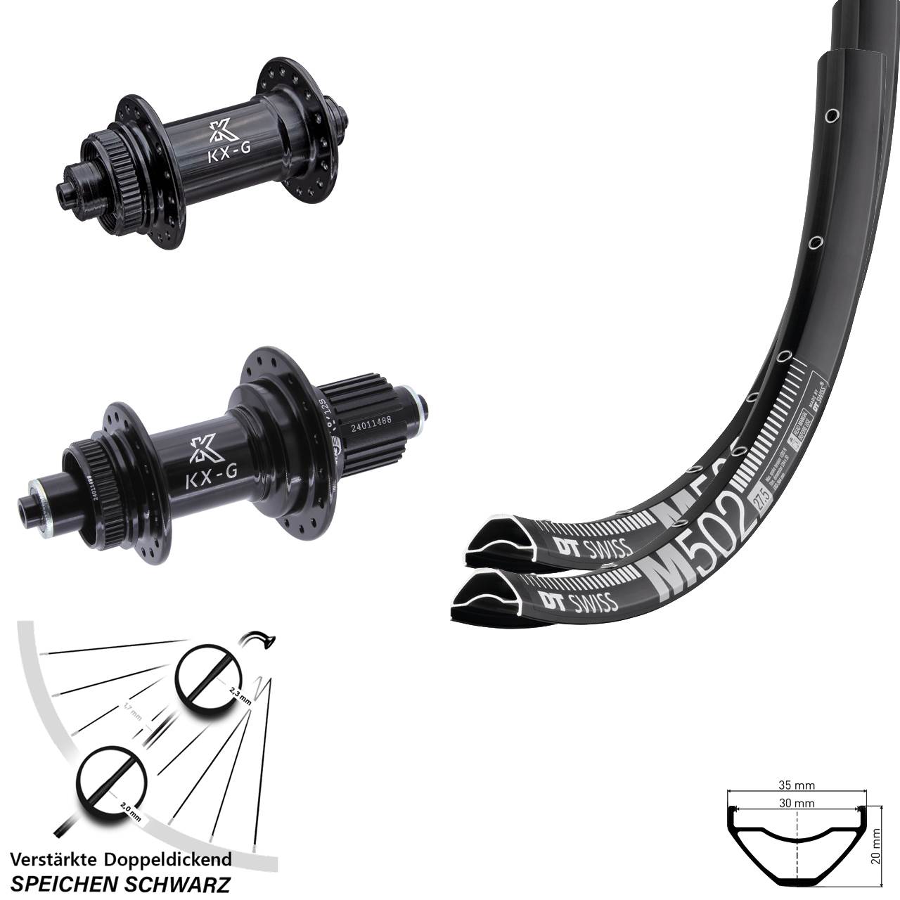 27,5 Zoll DT Swiss M502 KX-G Centerlock Laufradsatz QR Shimano Micro Spline
