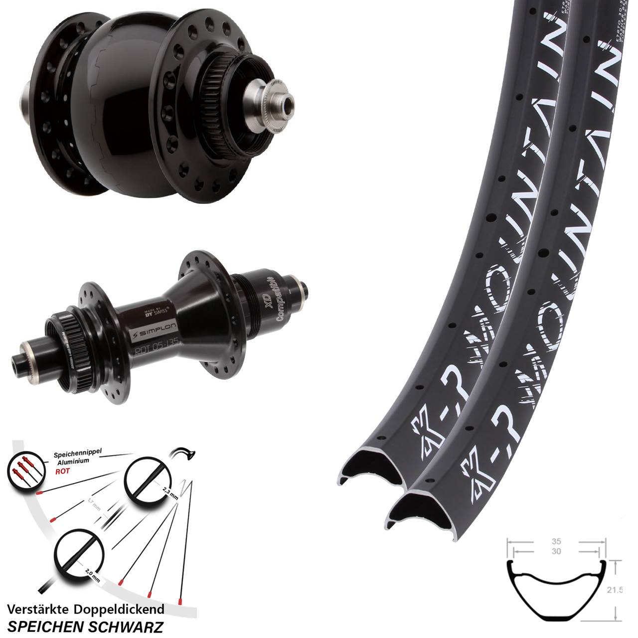 Disc Laufrad-Satz 29 Zoll KX-R Mountain DT Swiss 370 SON 28 XD 11-12 fach QR