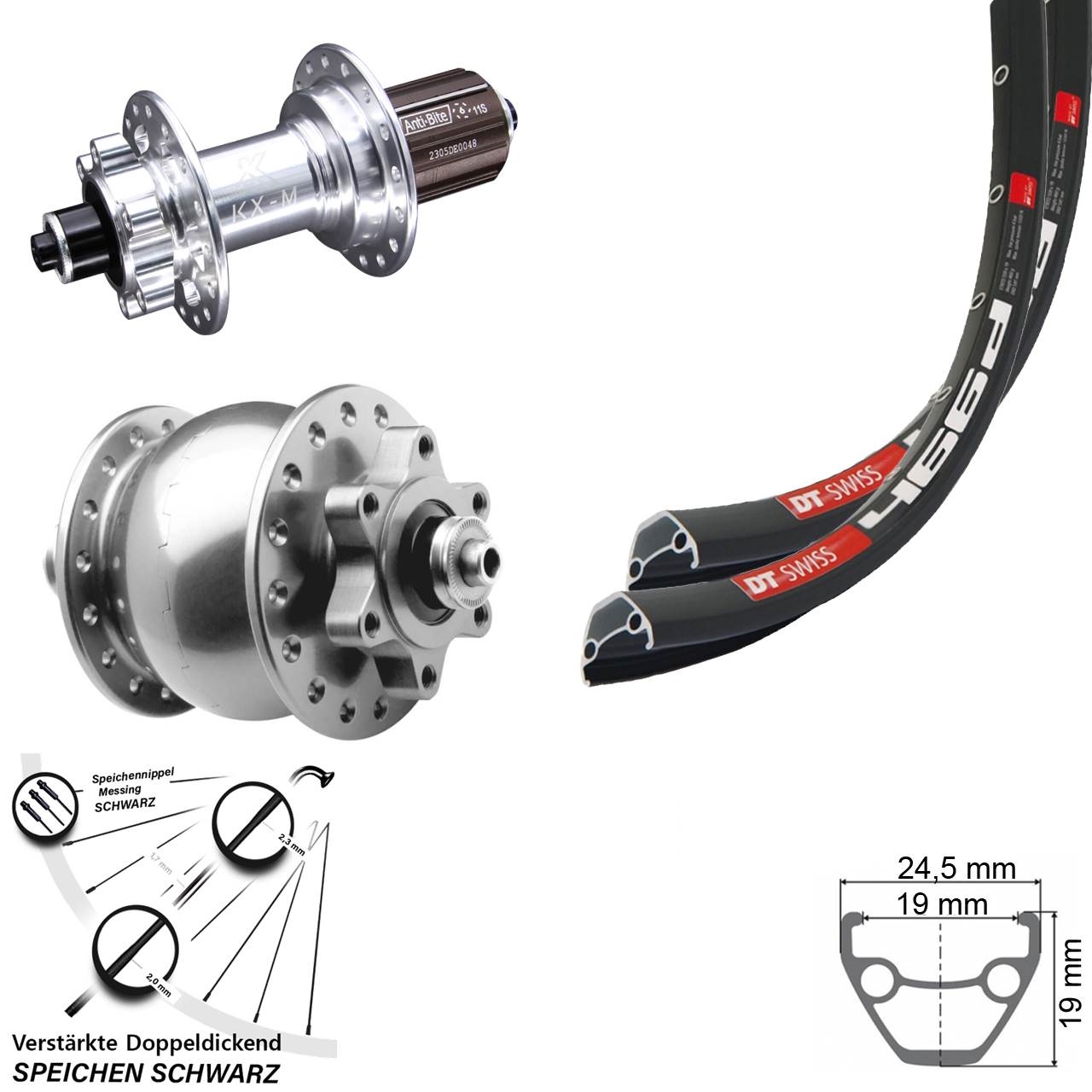 Disc Laufradsatz QR 28 Zoll DT Swiss 466 KX-M SON 8-12 fach