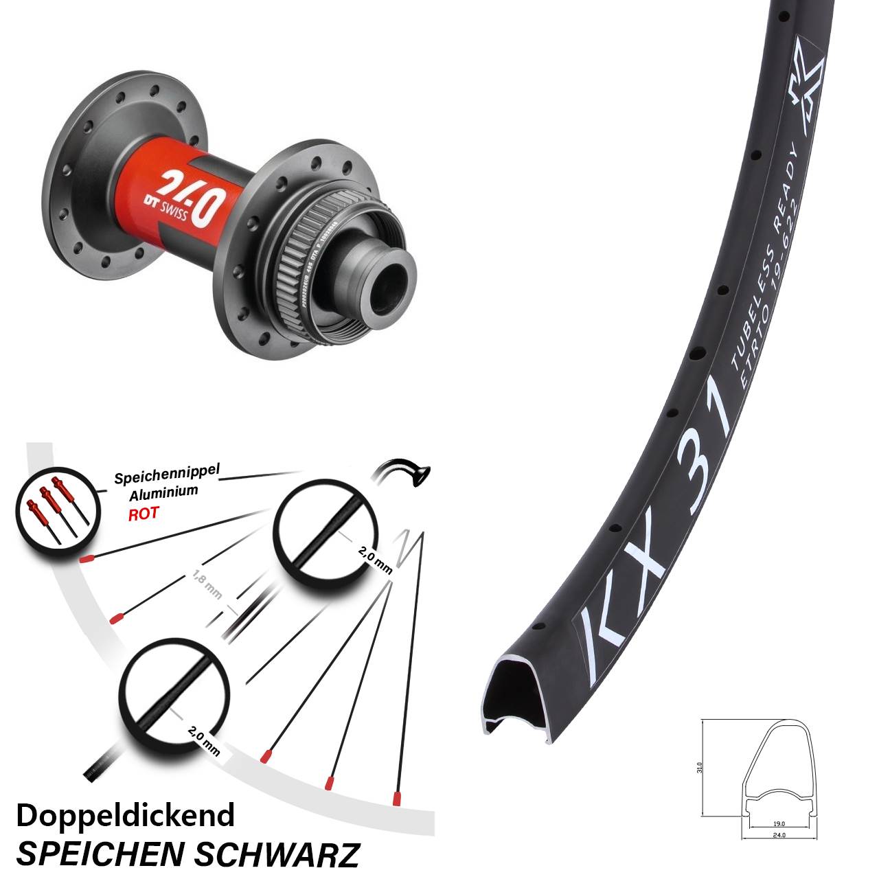 Disc Laufrad 28 Zoll KX31 OS DT Swiss 240 12x100